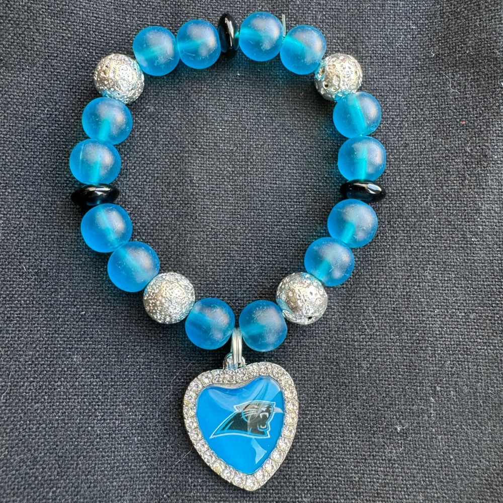 Handmade NFL Carolina Panthers Beaded Bracelet